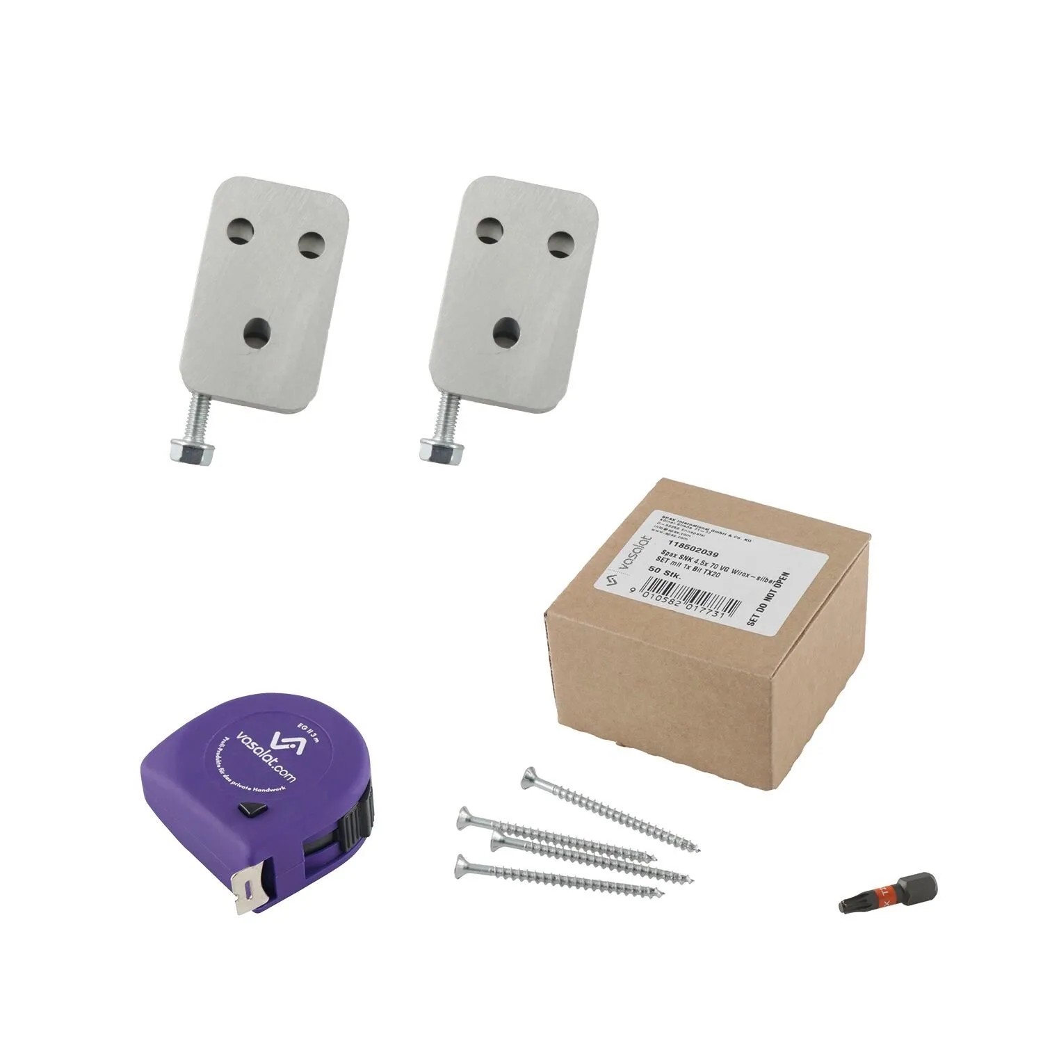 vasalat Set HVP Schwerlastverbinder 25x40x12 mm mit Sicherung Spaxschrauben & Bit TX20