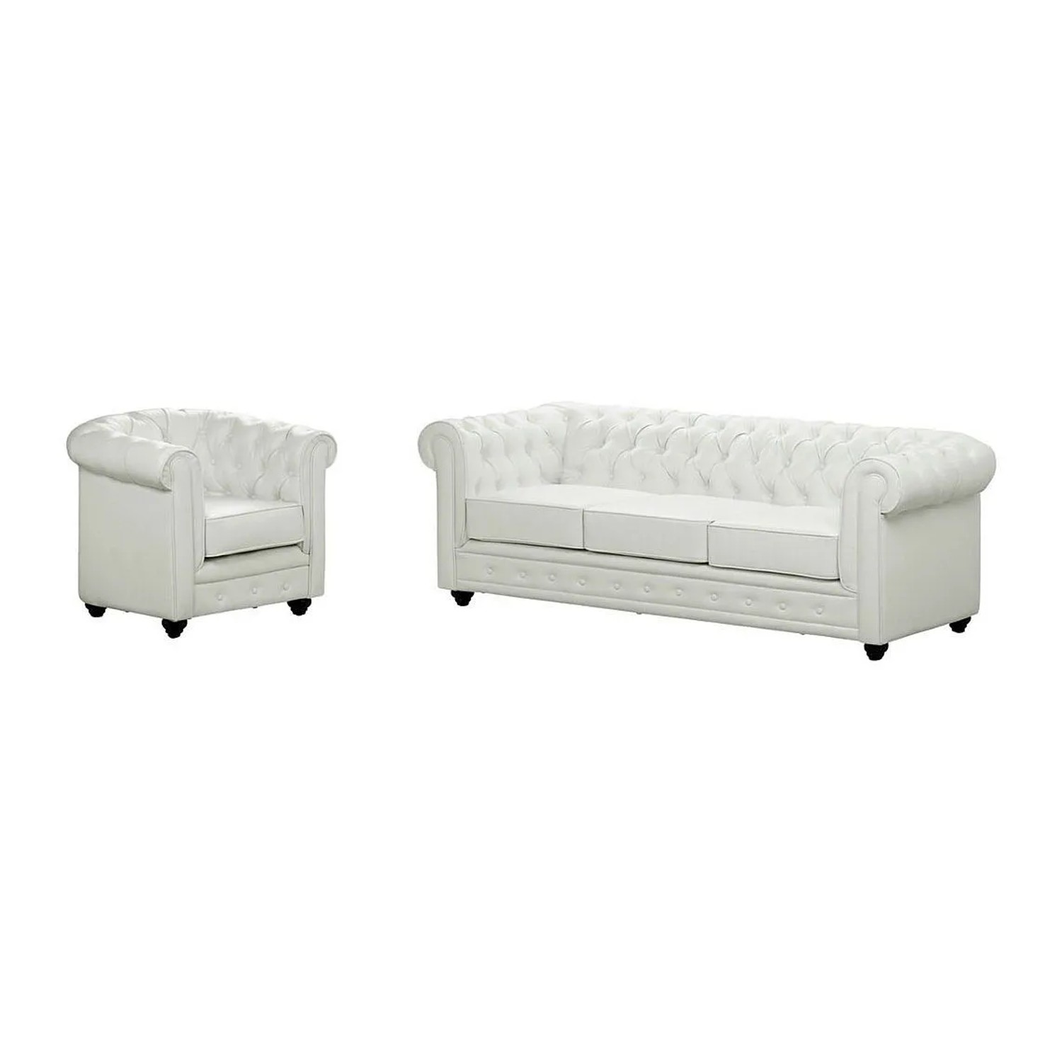 Vente-unique Couchgarnitur Mit Sessel Chesterfield Weiß 82 cm  205 cm