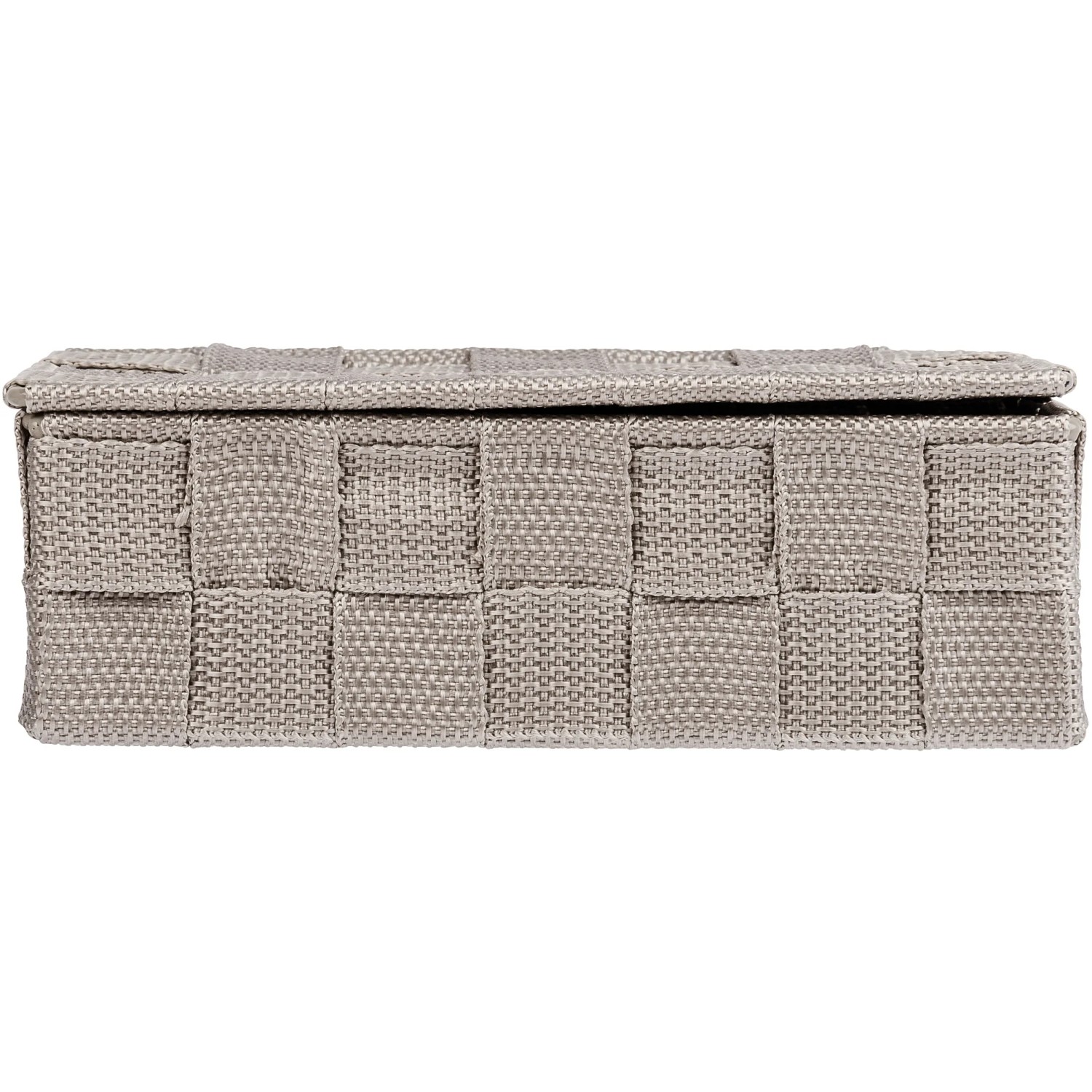 Wenko Badorganizer Adria Mini Taupe mit Deckel, Aufbewahrungsbox aus Kunststoff-Geflecht.