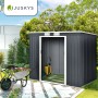 Juskys Metall Gerätehaus M in Anthrazit mit Pultdach. Gartenhaus mit Schiebetür und Belüftung.