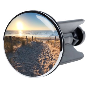 Sanilo Waschbeckenstöpsel Düne mit Strandmotiv und Sonnenuntergang.