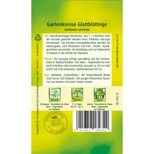 Samenpackung Quedlinburger Gartenkresse glattblättrige, würzig und aromatisch.