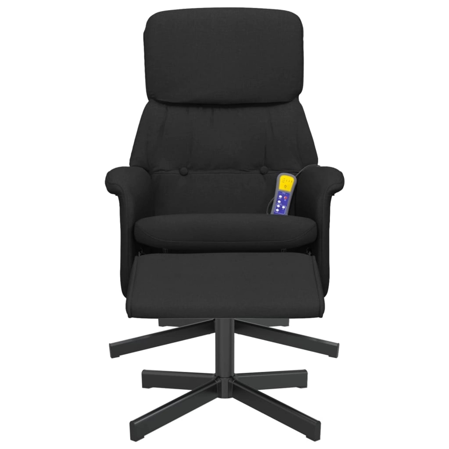 Schwarzer vidaXL Massagesessel mit Hocker, Stoff, Modell 4. Relaxsessel mit Vibrationsmassage und Liegefunktion.