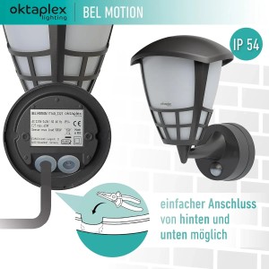 Anthrazitfarbene Oktaplex Außenlampe Bel mit Sensor und E27 Fassung, geeignet für den Außenbereich.