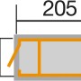 Skizze: Weka Hochbeet mit Schrank, graue Umrandung, Maße 205x79 cm.