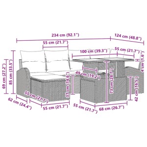 vidaXL Gartenmöbel-Set, 7-teilig, hellgrau, Poly Rattan, mit Maßen. Ideal für Terrasse und Garten.