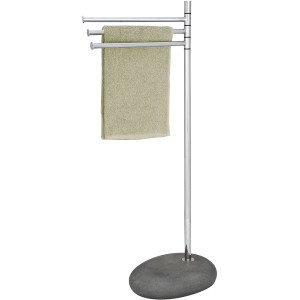 Wenko Handtuchständer Pebble Steingrau mit 3 Armen und Handtuch.