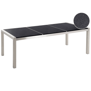 Beliani Gartentisch GROSSETO, 220x100cm, schwarz-silber, mit Edelstahlgestell und Granitplatte.