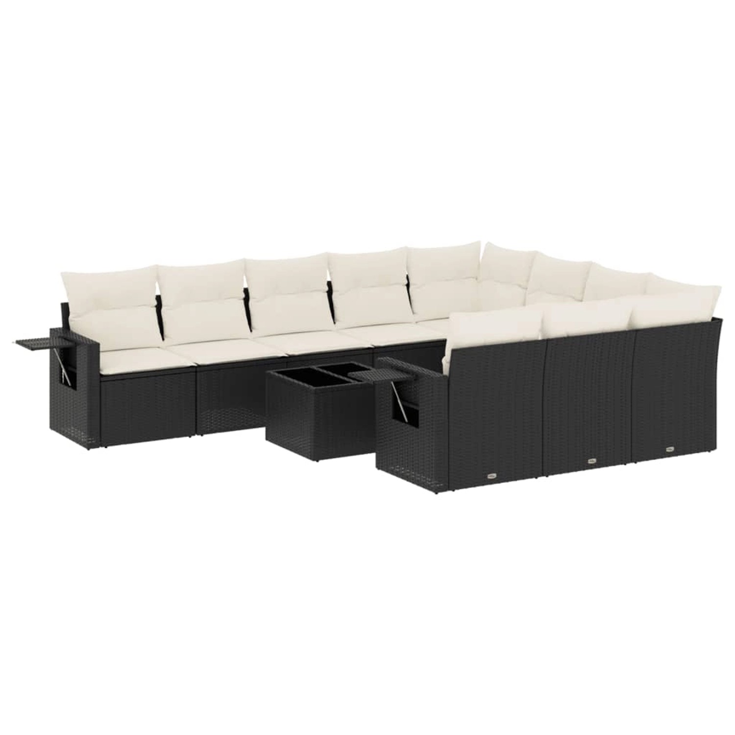 vidaXL 11-Tlg Garten-Sofagarnitur mit Kissen Schwarz Poly Rattan 3220695