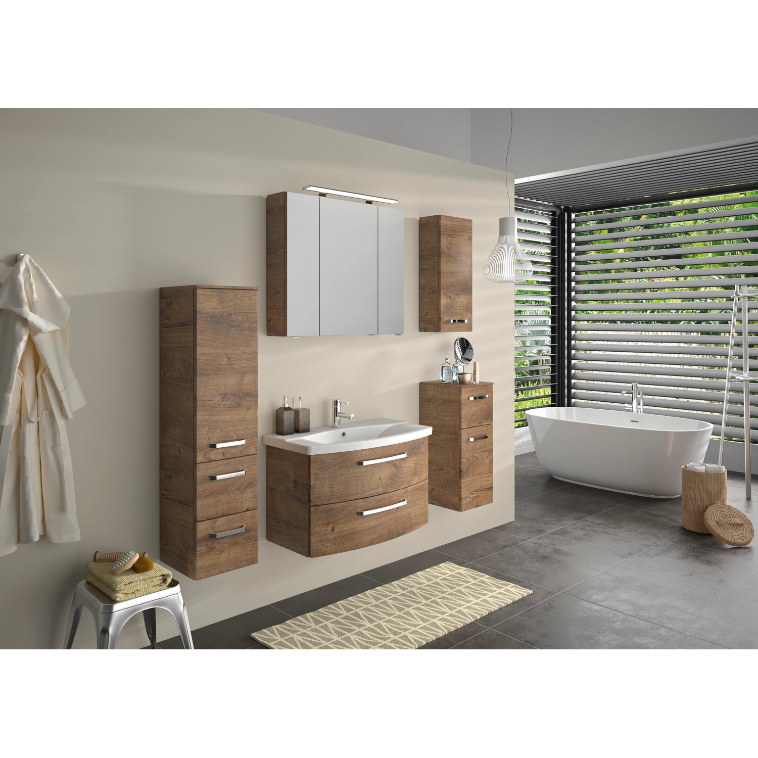 Pelipal Bad-Hochschrank Serie 4010, Eiche Ribbeck quer, 30 cm breit. Badezimmer-Einrichtung.