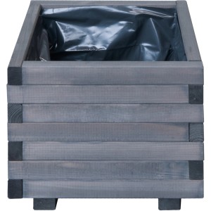 Grauer Pflanzkübel aus Holz, 40x40x34 cm, mit Folie für Garten & Balkon.