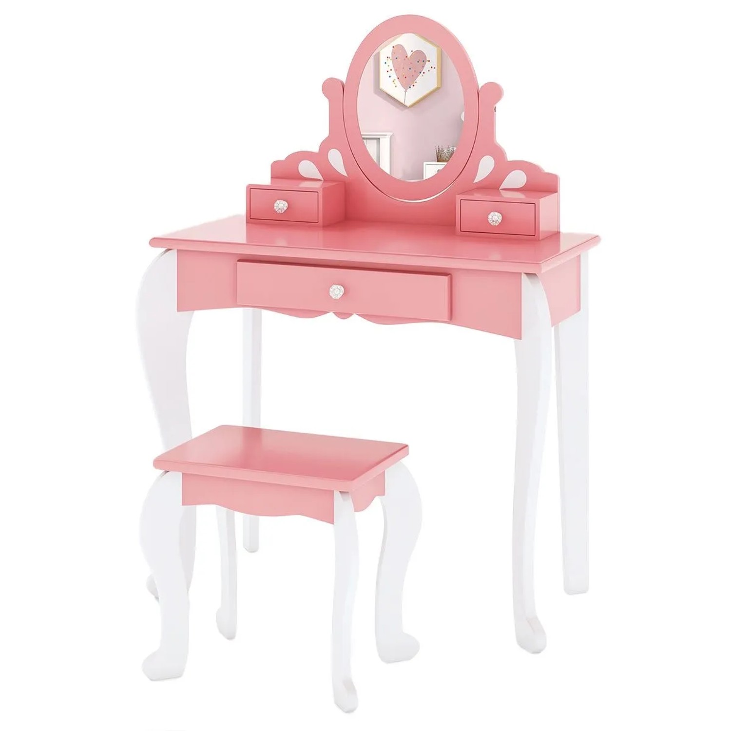 Costway Kinder Schminktisch mit 3 Schubladen & 360° Spiegel Rosa günstig online kaufen