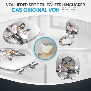 Sanilo WC-Sitz Vanesa mit Absenkautomatik, Holz, Schmetterling-Design.