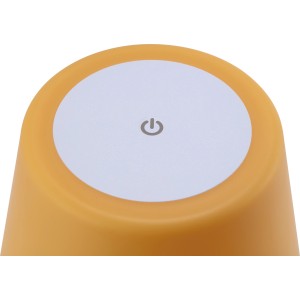 Gelb-weiße LED-Tischleuchte, batteriebetrieben, für stimmungsvolle Außenbeleuchtung.