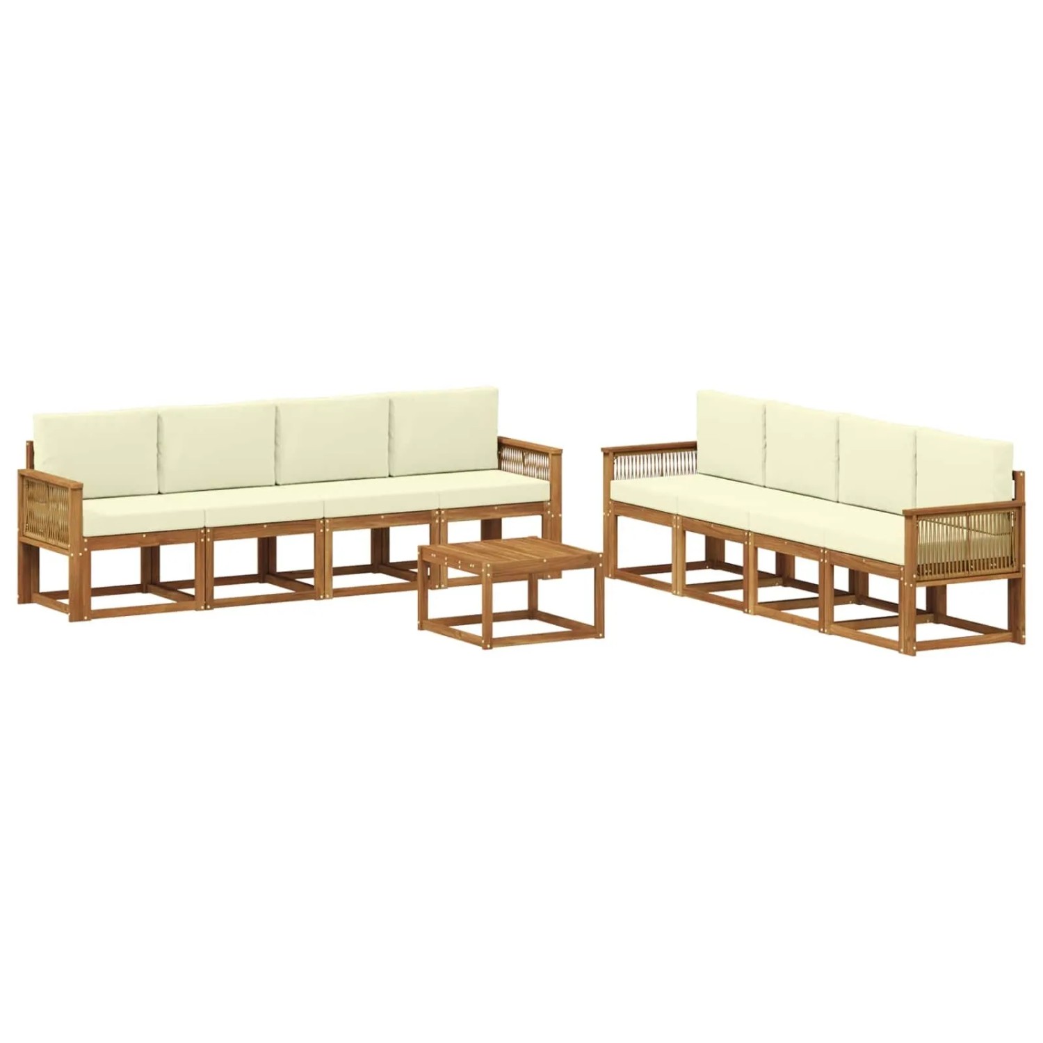 vidaXL Outdoor-Sofagarnitur mit Kissen 9 Stk Natur und Creme Polyester 3385096