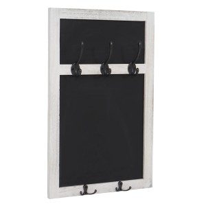 MCW Wandgarderobe C51: Weißes Shabby Garderobenpaneel mit zwei schwarzen Kreidetafeln und fünf Metallhaken.