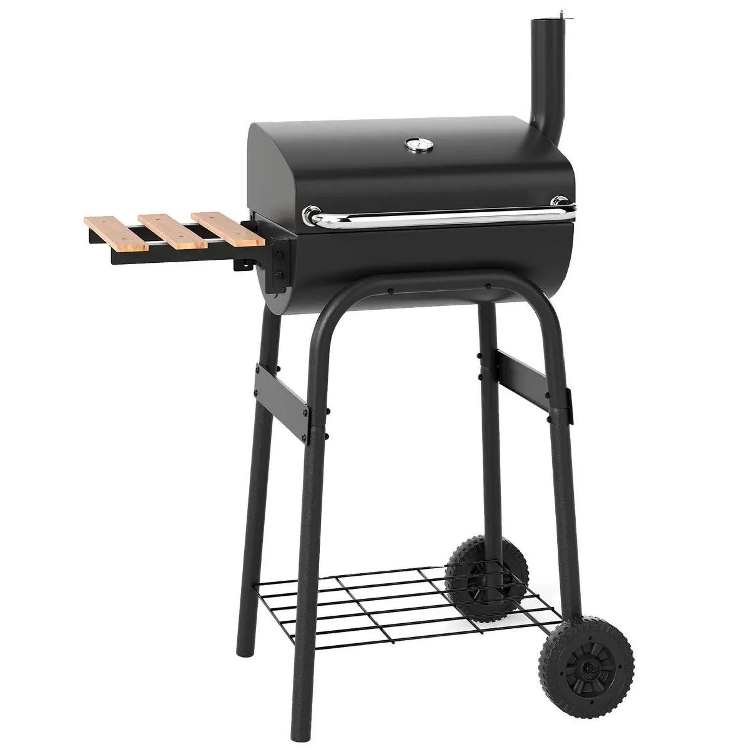 COSTWAY Holzkohlegrill Grillwagen mit Klappbarem Seitentisch & Thermostat