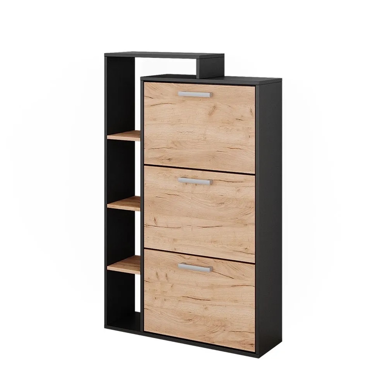 Vicco Schuhkommode Orlando Goldkraft Eiche Anthrazit 80 x 128 mit 3 Fächern Art Nr 50017