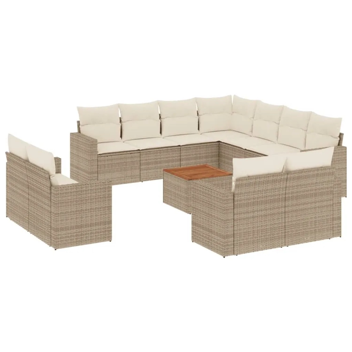 vidaXL 12-Tlg Garten-Sofagarnitur mit Kissen Beige Poly Rattan 3224385