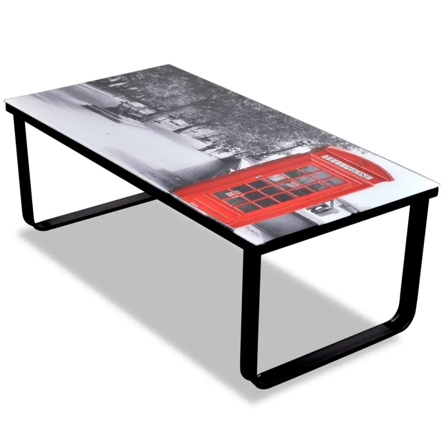 vidaXL Couchtisch mit Glasplatte Telefonzelle-Aufdruck 241176