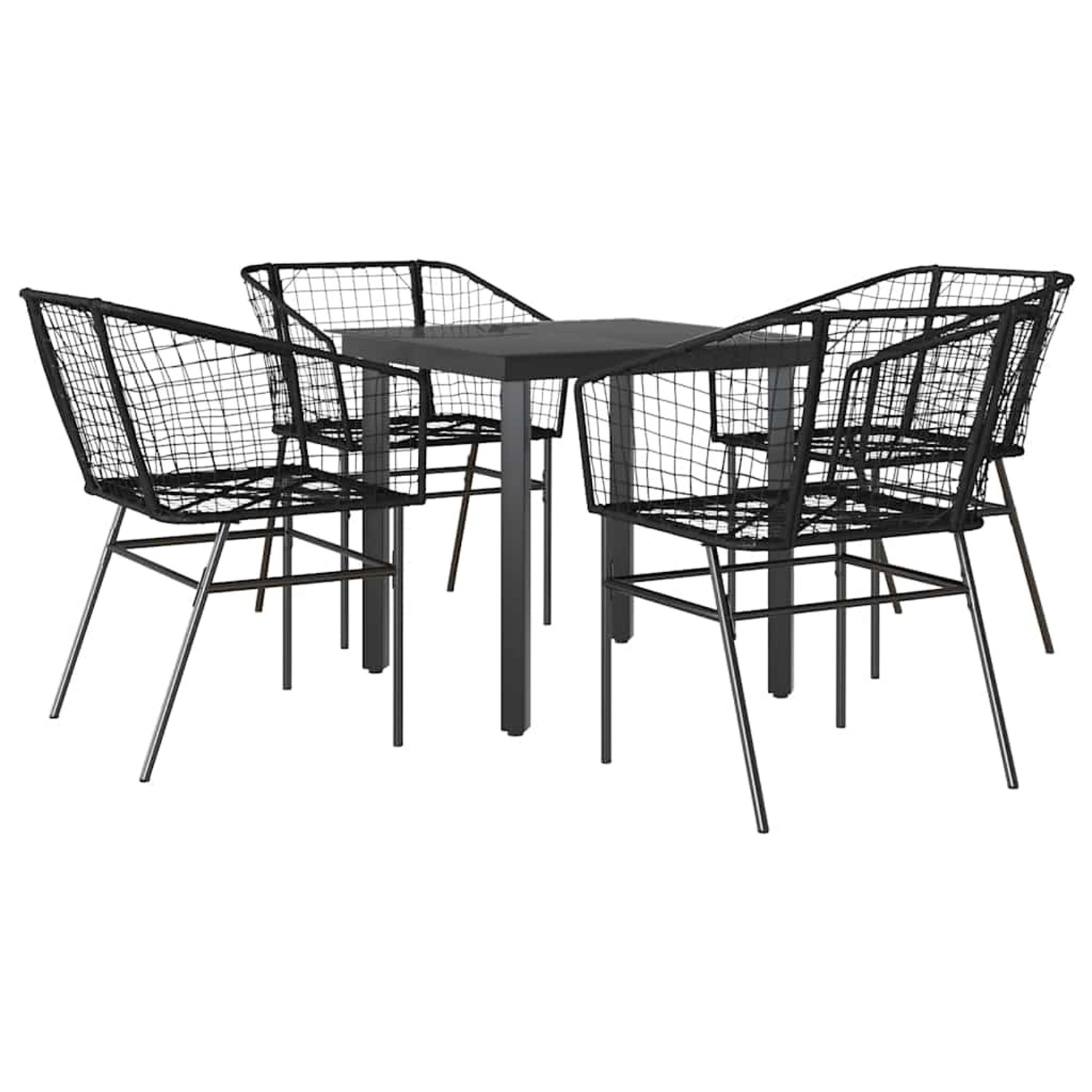 vidaXL 5-Teiliges Garten-Esszimmerset Schwarz Poly Rattan Glas 3334584