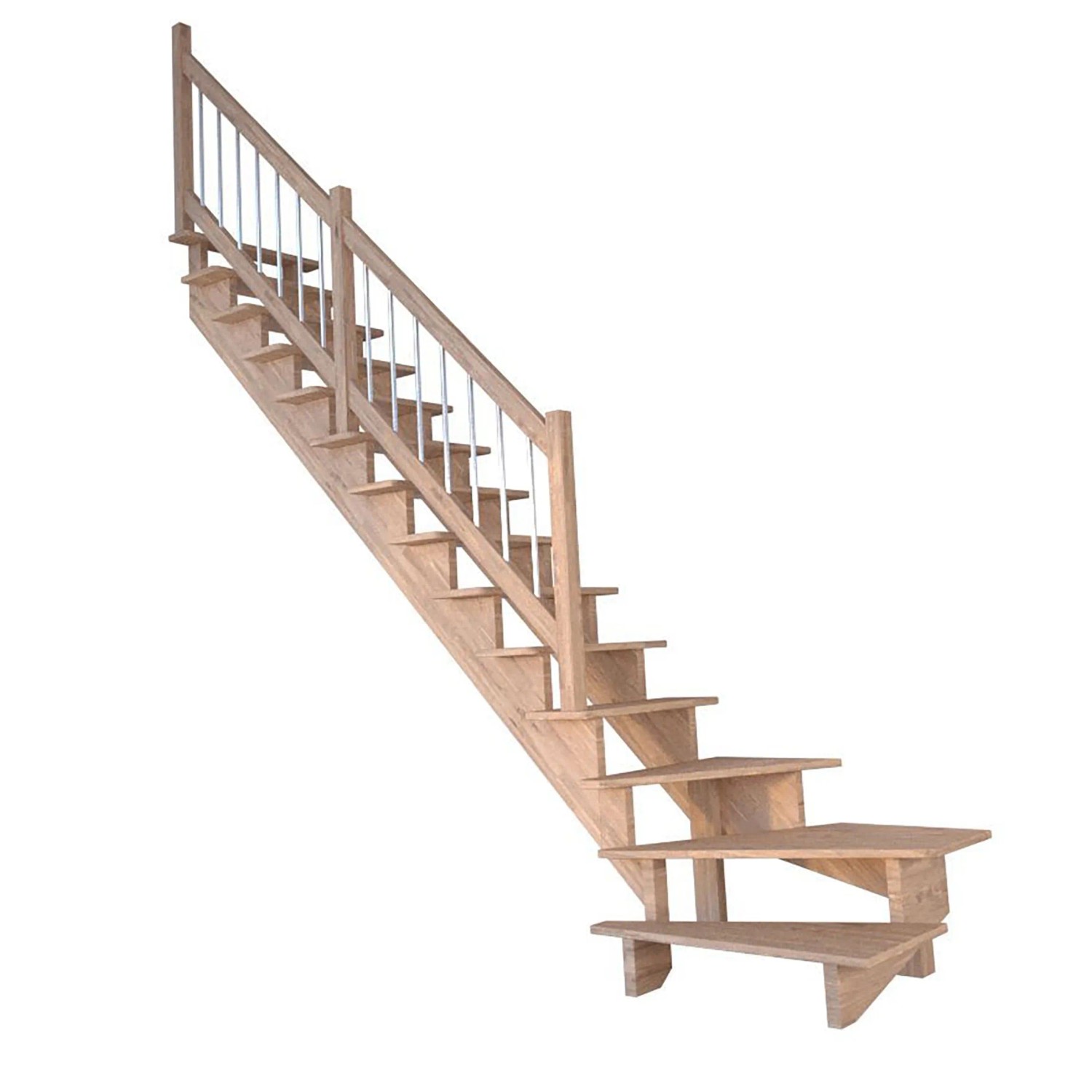 Treppe Lindos Eiche Gewendelt Links 100 cm Holz-Edelstahl-Geländer FSC® günstig online kaufen