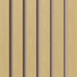 Akustikpaneel Muster Eiche: MDF-Leisten in Braun und Filz in Beige, 29,5x15cm.