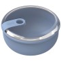 Runde, blaue Rotho Frischhaltedose Ela 0,75 l mit transparentem Deckel und Verschluss.