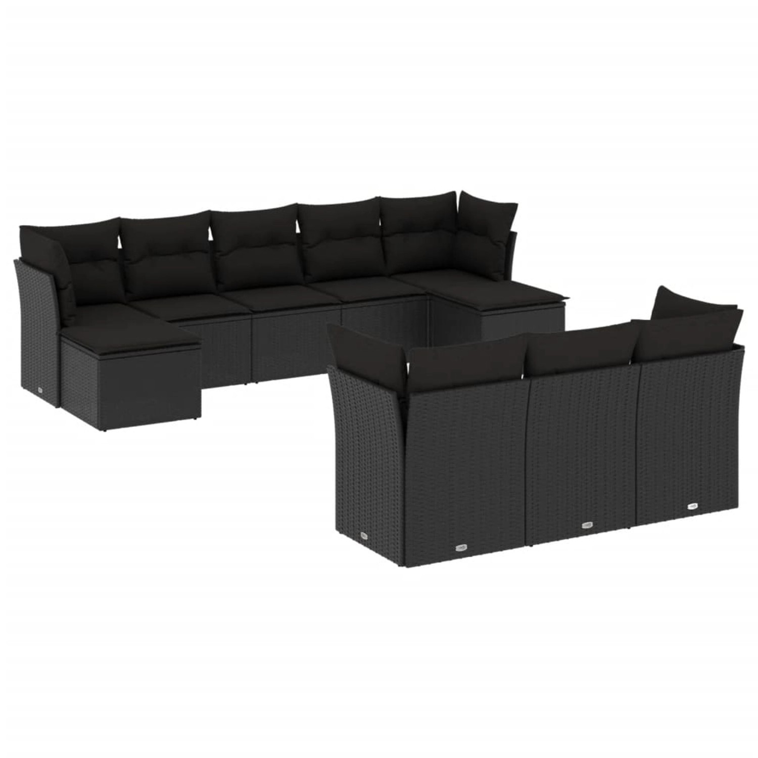 vidaXL 10-Tlg Garten-Sofagarnitur mit Kissen Schwarz Poly Rattan 3218325 günstig online kaufen