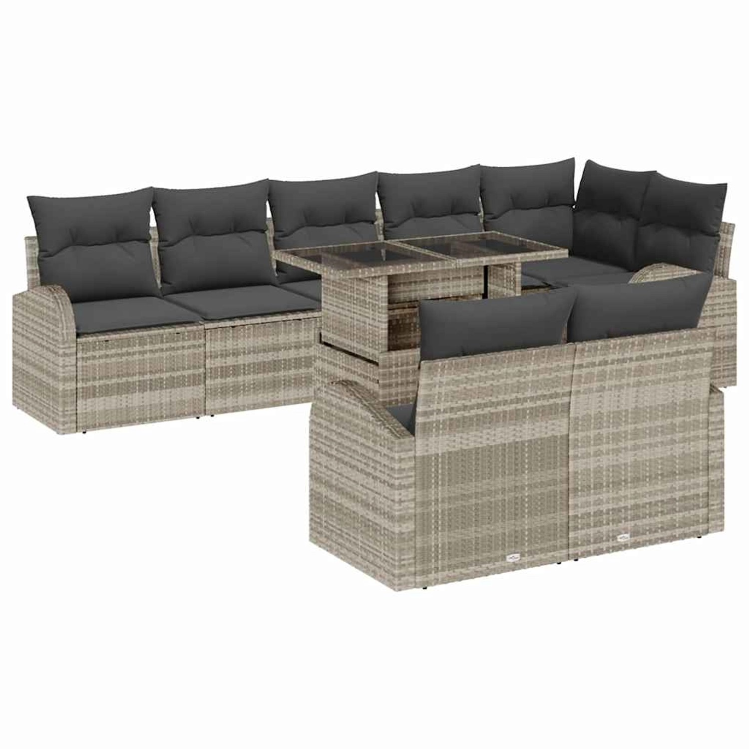 vidaXL Garten-Sofa-Set mit Speicher 9-Tlg Hellgrau Poly Rattan 3357405 günstig online kaufen