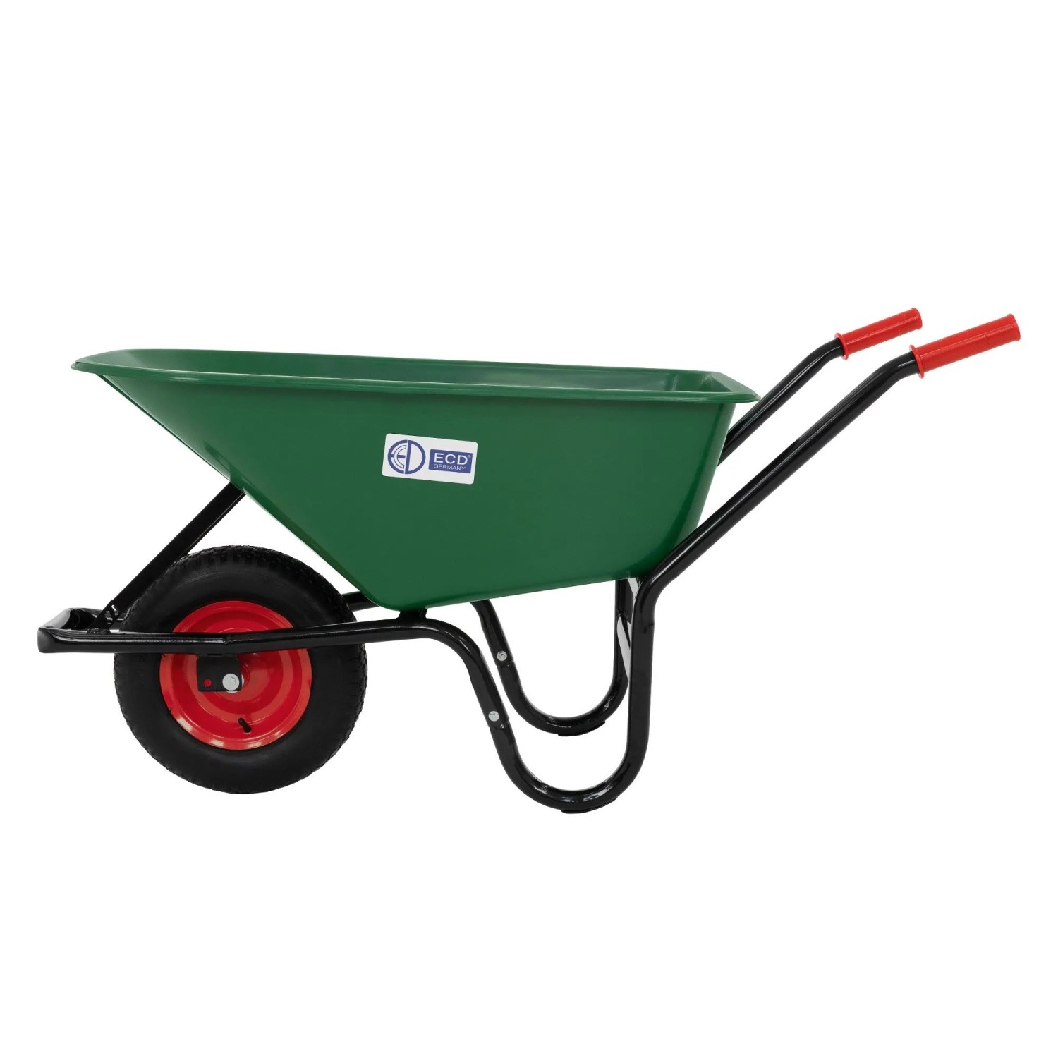 Grüne ECD Germany Gartenschubkarre mit 100L PP-Mulde und Luftrad.