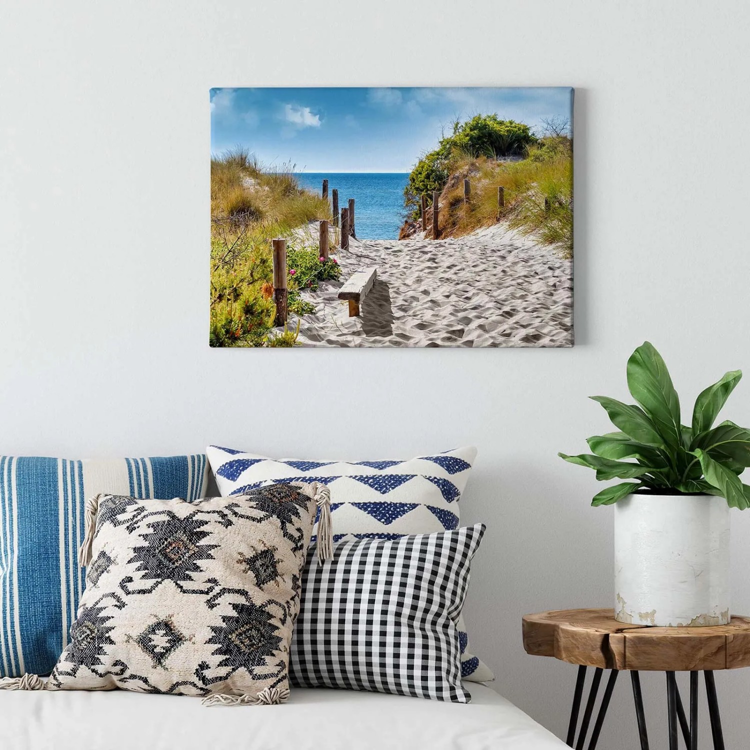 Bricoflor Leinwandbild: Weg zum Meer, Strand, blau-grün. Wandbild für Wohn- und Schlafzimmer.