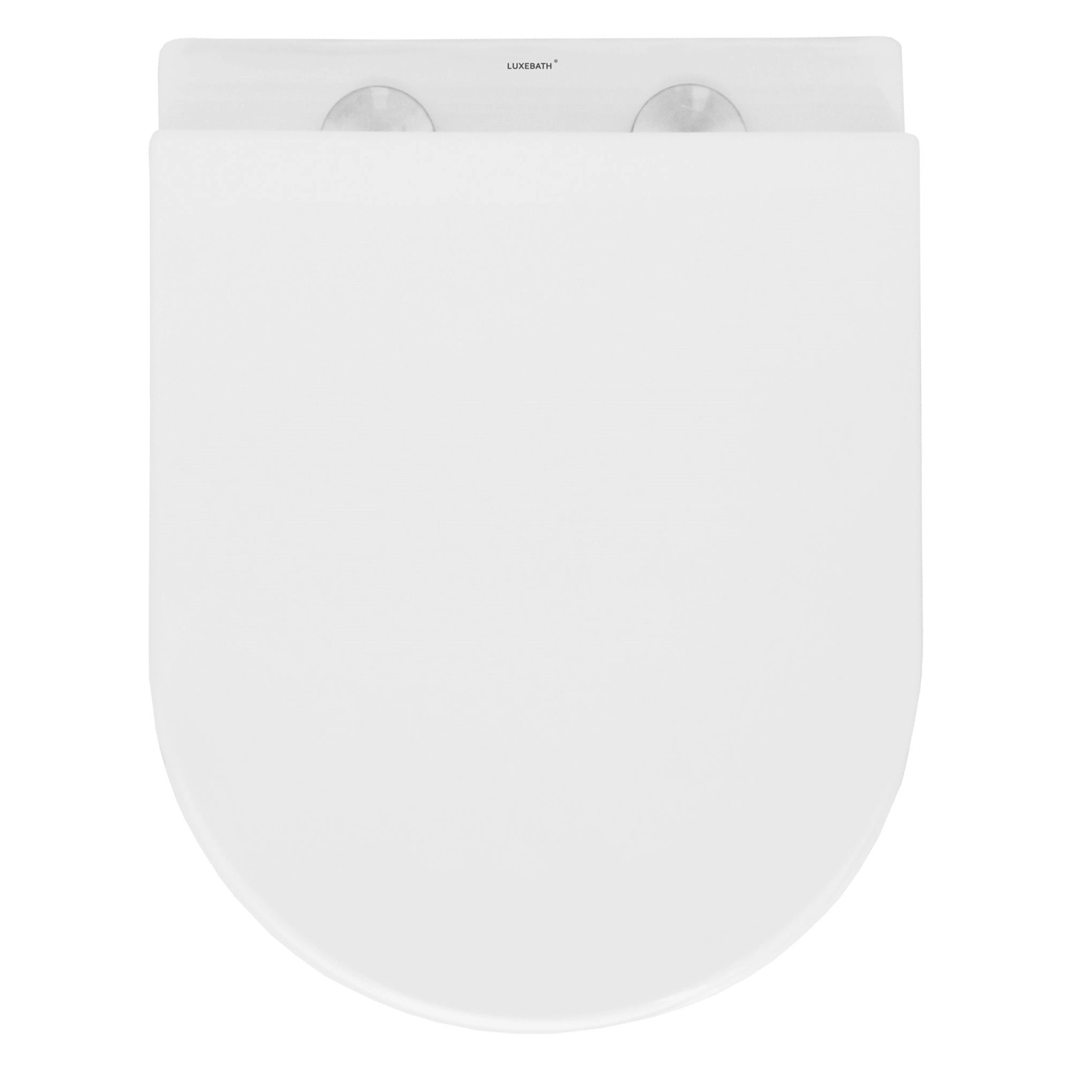 Weißes, spülrandloses LuxeBath Hänge-WC mit Nano-Beschichtung und Softclose-Sitz, kurze Ausladung.