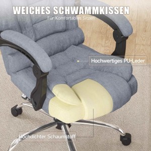 Rattantree Moderner Höhenverstellbarer Drehstuhl mit Großer Gepolsterter Sitzfläche Grau