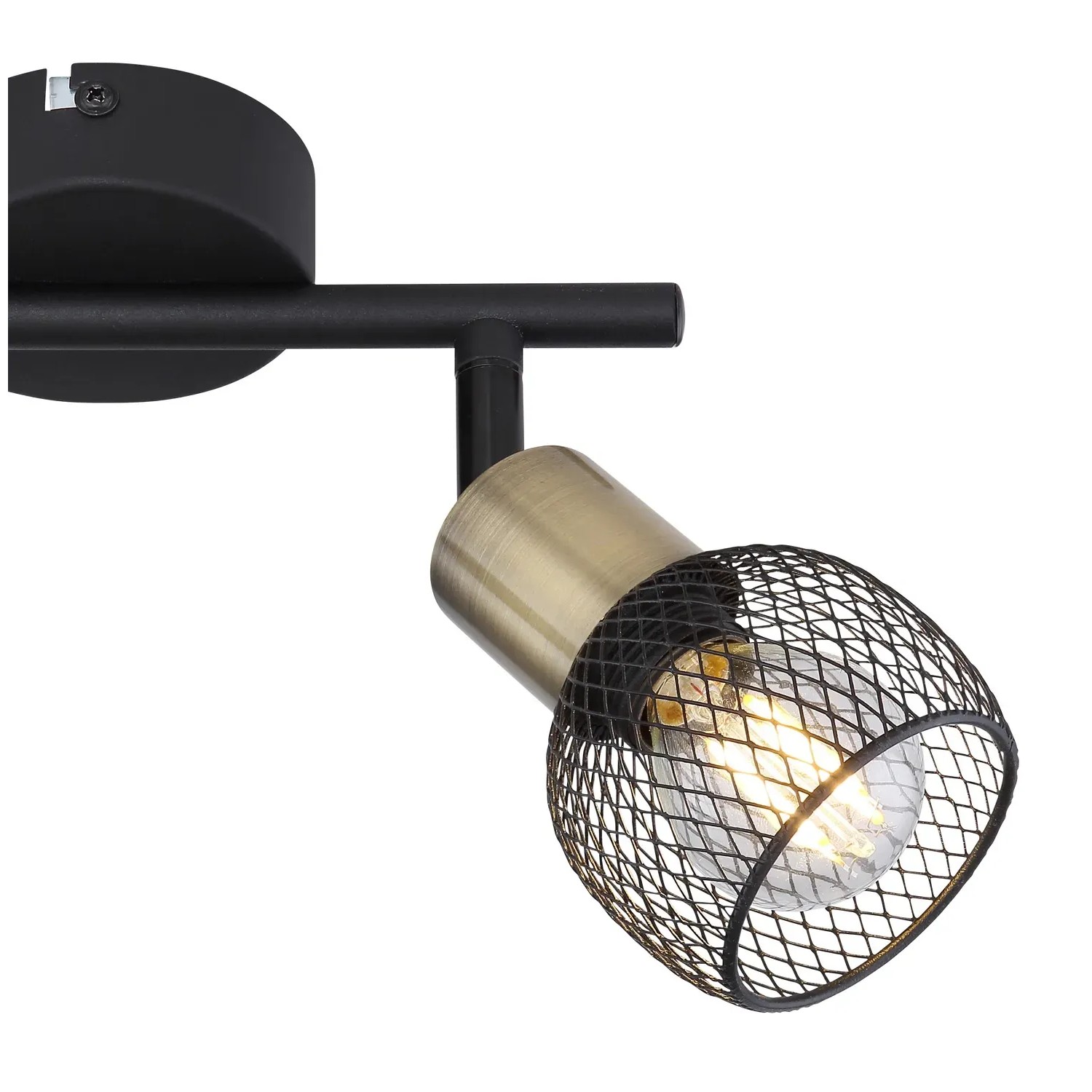 Globo Deckenstrahler Fiastra, 2-flammig, schwarz/altmessing, mit Gitter.