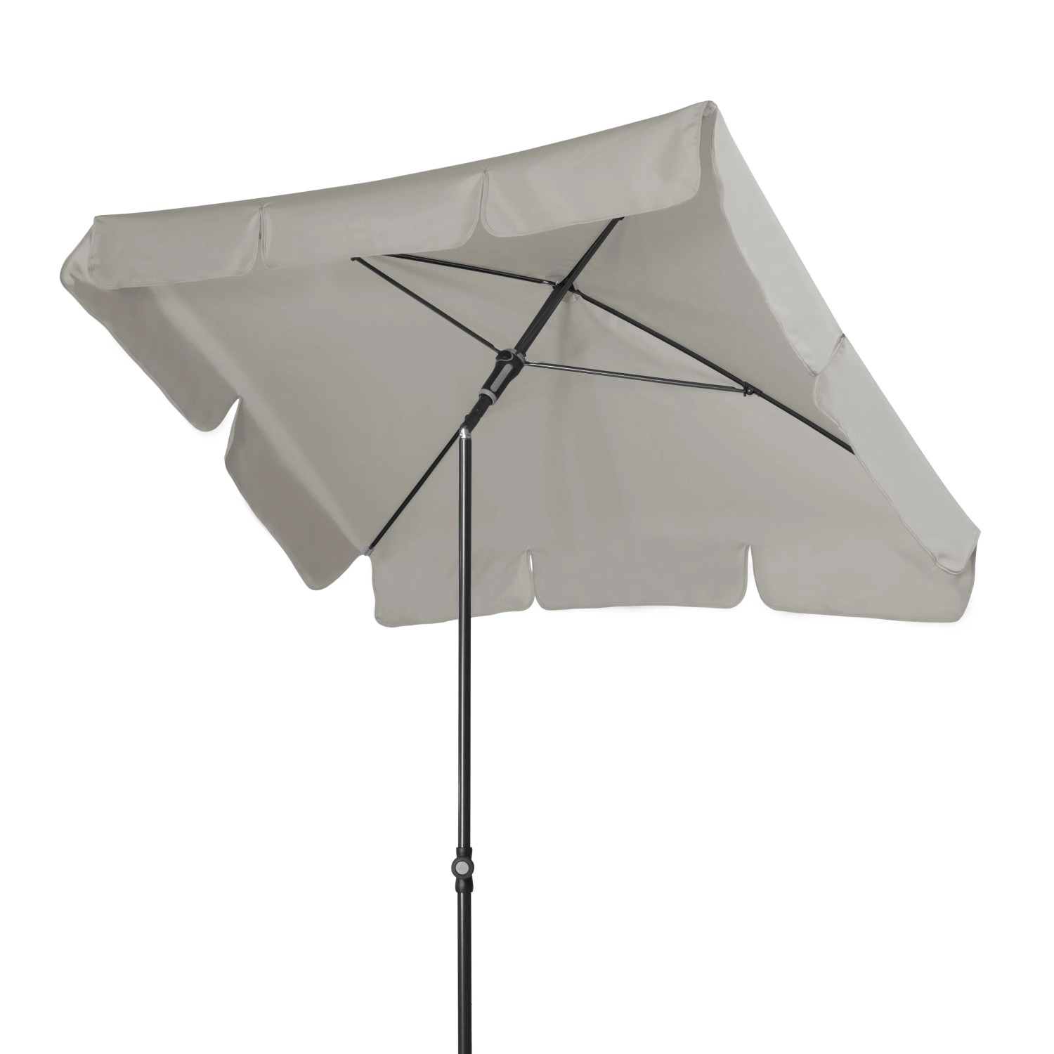 Hellgrauer, rechteckiger Doppler Balkonschirm Waterproof mit Knickfunktion.