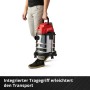 Einhell Akku-Nass-Trockensauger TC-VC 18/20 Li Solo mit Edelstahlbehälter wird getragen.