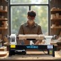 Mann drechselt Holz an einer Wiltec Drechselbank in einer Werkstatt. Präzise Holzbearbeitung mit Drechselmaschine.