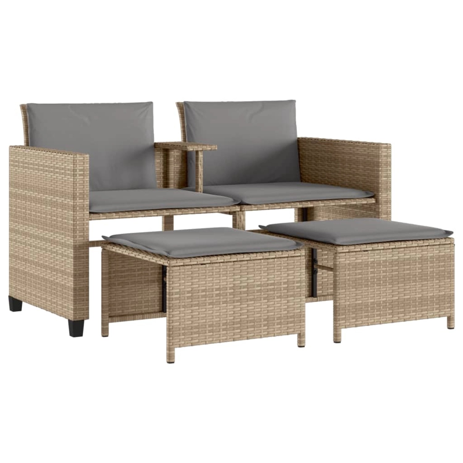 vidaXL Gartensofa 2-Sitzer mit Tisch und Hockern Beige Poly Rattan 368419 günstig online kaufen