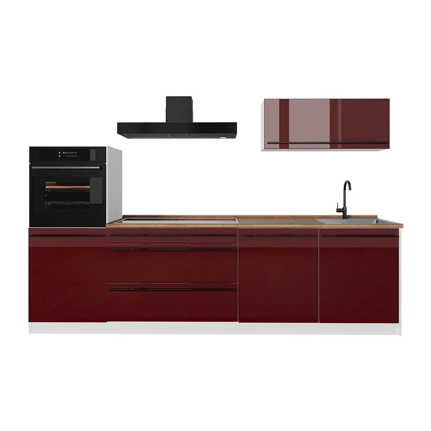 Vicco Küchenzeile R-Line Rot Hochglanz/Weiß 280 x 143 Arbeitsplatte Goldkraft Eiche Art Nr 66498