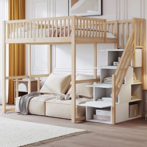okwish Hochbett 140x200cm mit Sicherheitsleiter und Umrandung Natur ohne Matratze