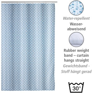 Wenko Anti-Schimmel Duschvorhang Cristal, blau-weißes Muster, 180x200 cm.