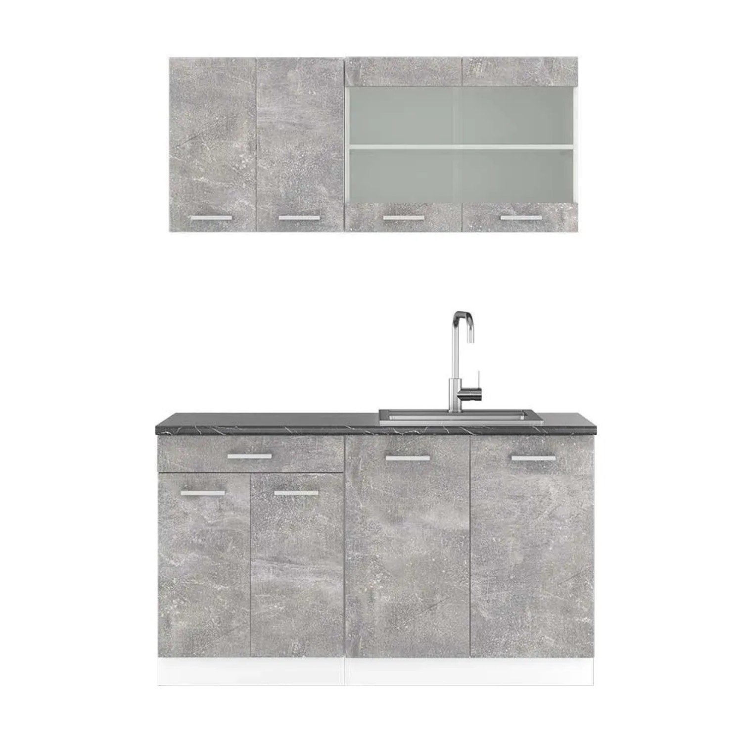 Vicco R-Line Singleküche Beton Weiß 140 cm AP Anthrazit ohne E-Geräte