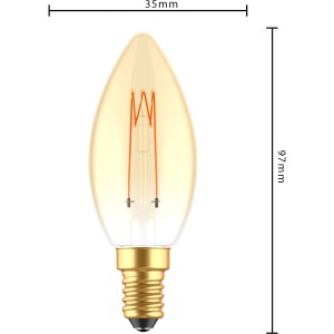 E14 LED Leuchtmittel in Kerzenform, 2,5W, warmes Licht, goldfarben.