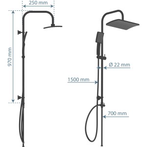 Schütte Duschsystem Mallorca, Duschsäule mit Kopf- und Handbrause, schwarz matt, Maße
