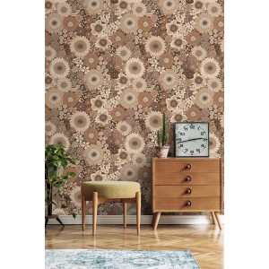 ESTAhome Tapete Retro Blumen Braun 50 x 900 cm