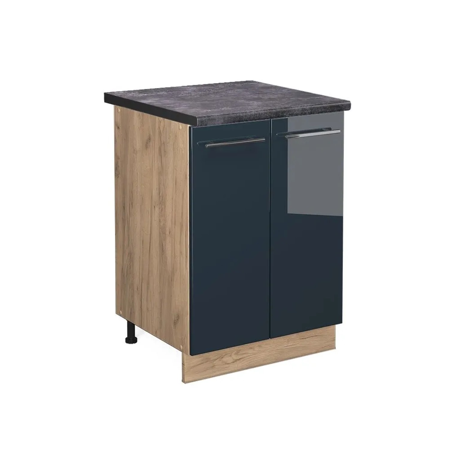 Vicco Küchenunterschrank Fame-Line DunkelBlau Hochglanz Goldkraft Eiche 60 cm AP Anthrazit