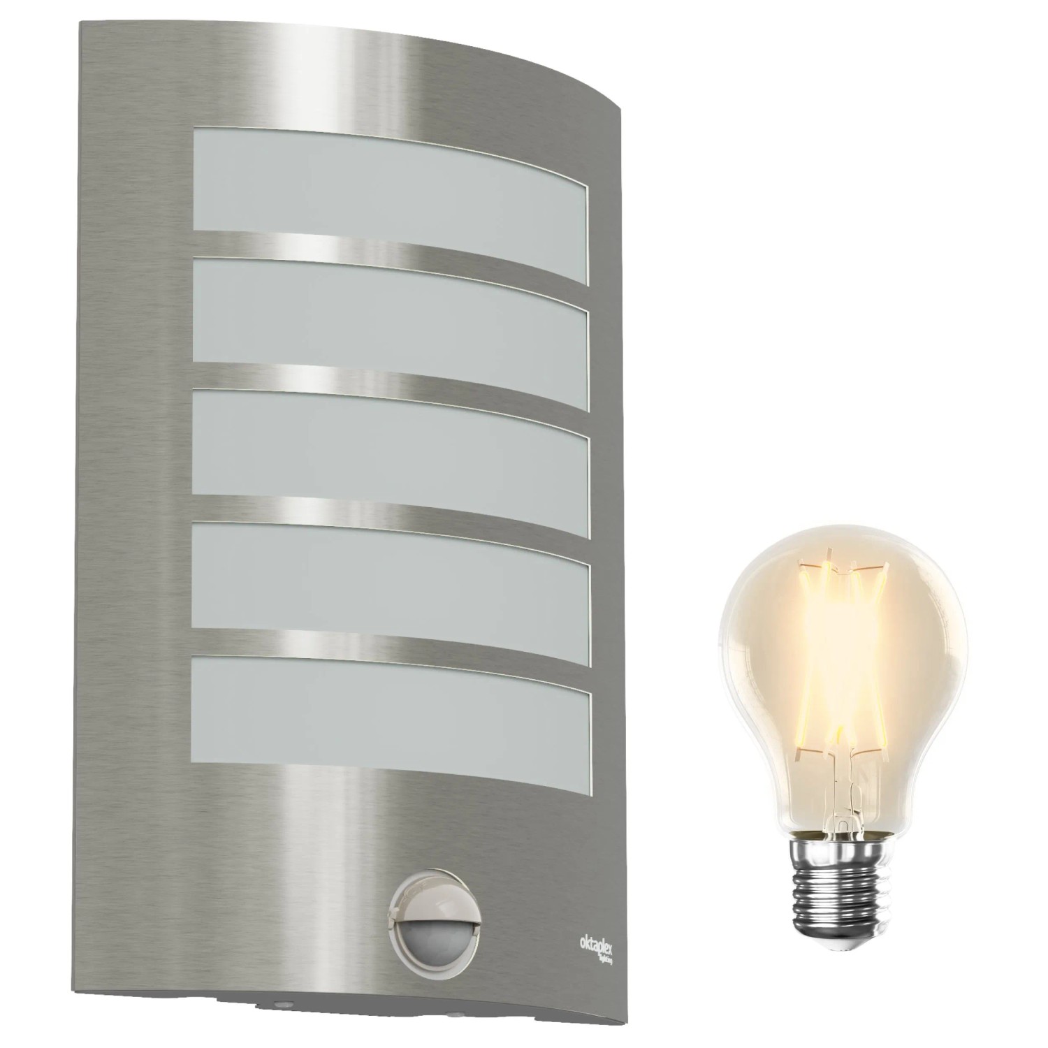 Oktaplex Alto Außenlampe mit Bewegungsmelder Edelstahl E27 Leuchtmittel Wandleuchte IP44 230V
