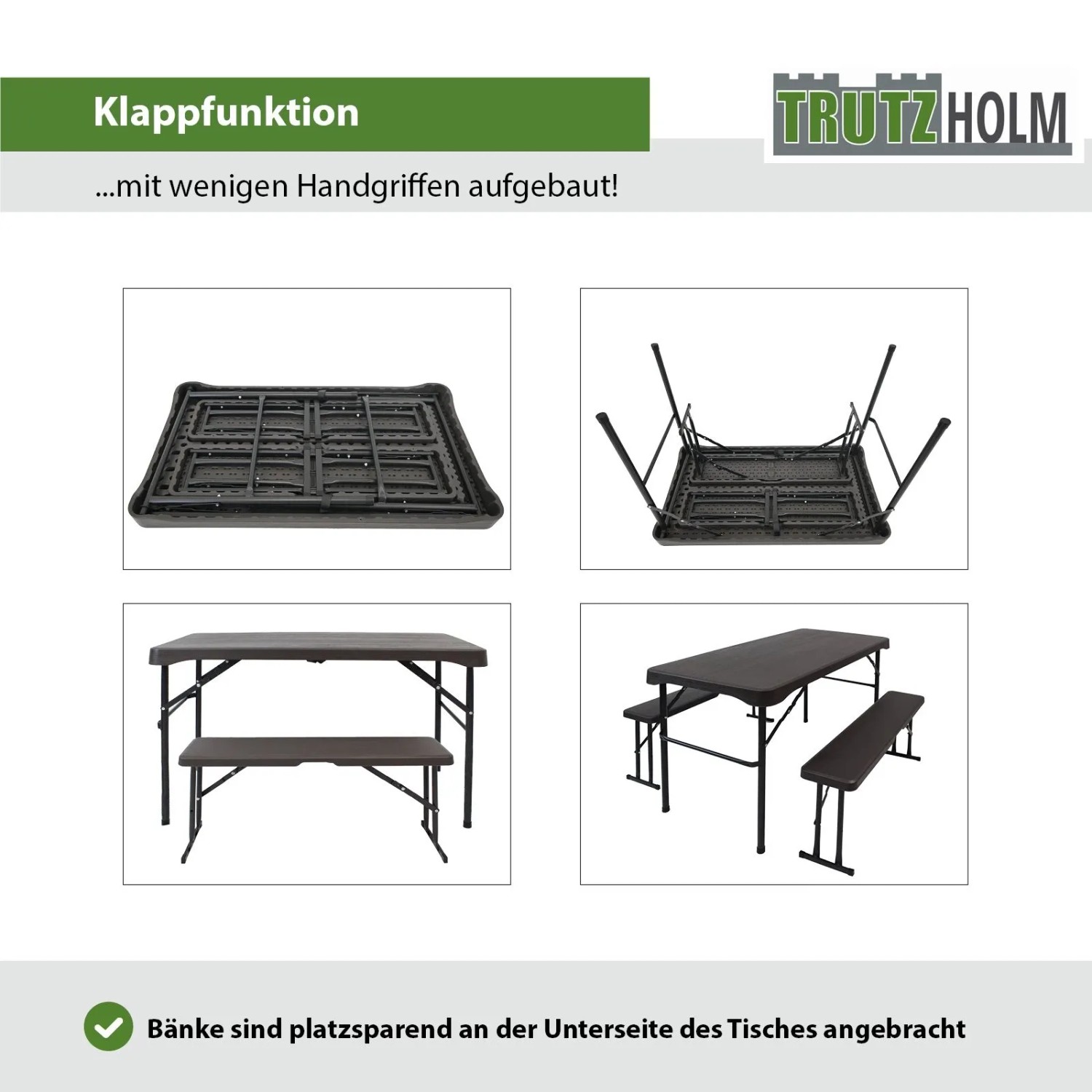 TRUTZHOLM Bierzeltgarnitur 3 Teilig Klappbar Länge 107cm Gartenmöbel Grau_5