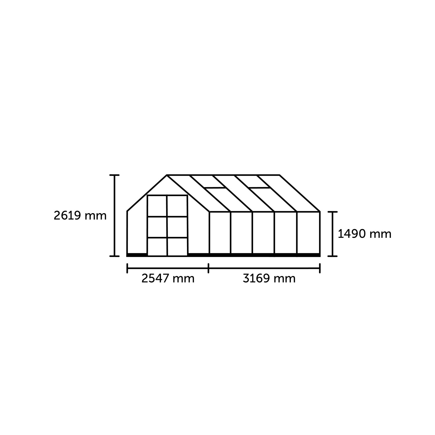 Skizze Halls Gewächshaus Icon 8 Schwarz, Maße: 261,9x254,7x316,9 cm, für Pflanzenzucht.